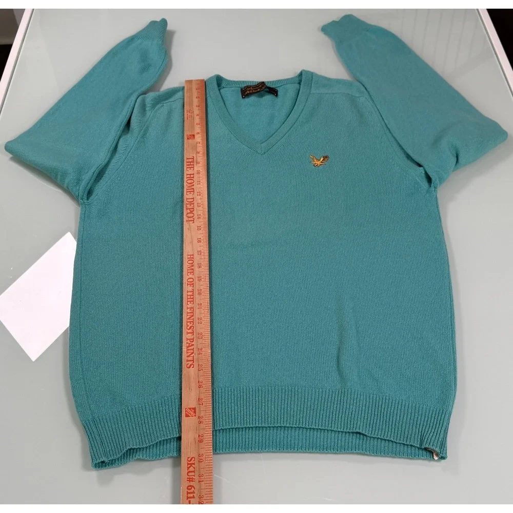 Lyle & Scott 100% Cashmere Teal Mens V-Neck Pullover Sweater -Sz 44 Large-XL